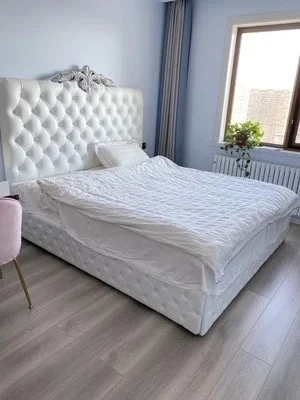 

rectangle bed frame camas кровать двуспальная cama Genuine Leather BED سرير lit camara beds solid wooden carved leather buttons