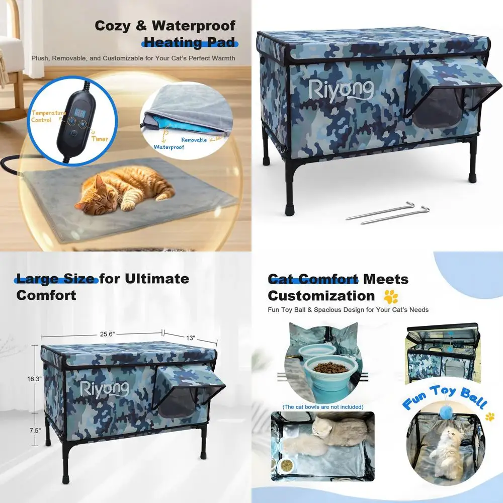 

Всепогодное укрытие для кошек (для дома и улицы) с регулируемым обогревом, дверцей для эвакуации, возможностью самостоятельной сборки, и опциональной широкоугольной камерой для диких кошек