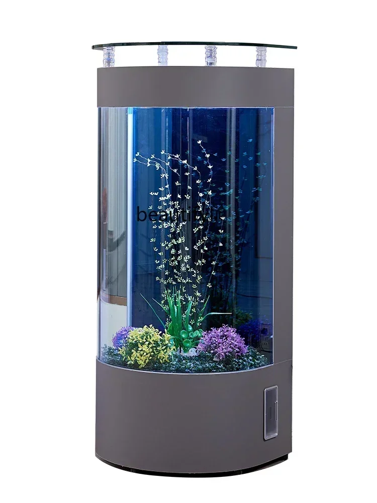

Light Luxury Fish Tank Living Room Small Household TV Cabinet Side Semicircle Floor Glass Aquarium