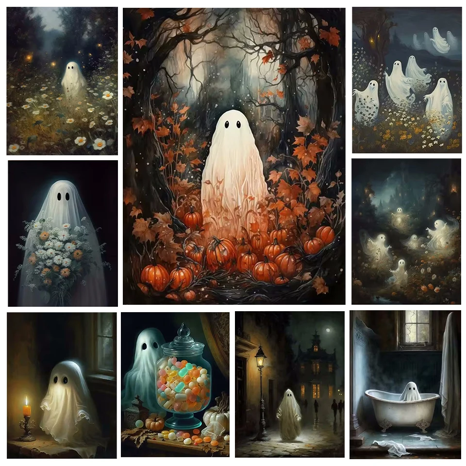 

5D DIY Diamond painting cross stitch Ghost Haunted Mountain Manor Dark Academy Gothic Halloween Ghost Cute Home Room Decor