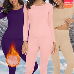 Winter Women Thermal Underwear Sets High Stretch Long Johns Round Collar Base Layer Keep Warm Top & Bottom Seamless Soft Pajamas