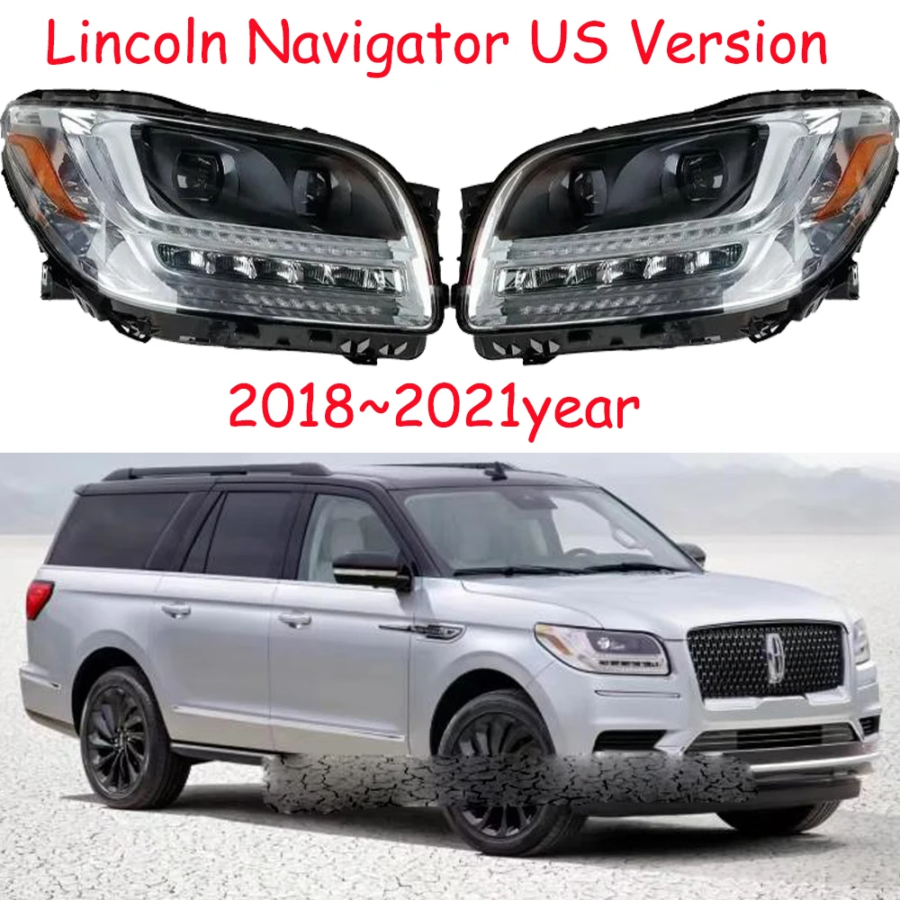 

1 шт., американская версия, автомобильный бампер, фара для Lincoln Navigator, 2018 ~ 2021y, светодиодные DRL, автомобильные дневные ходовые огни, головной свет