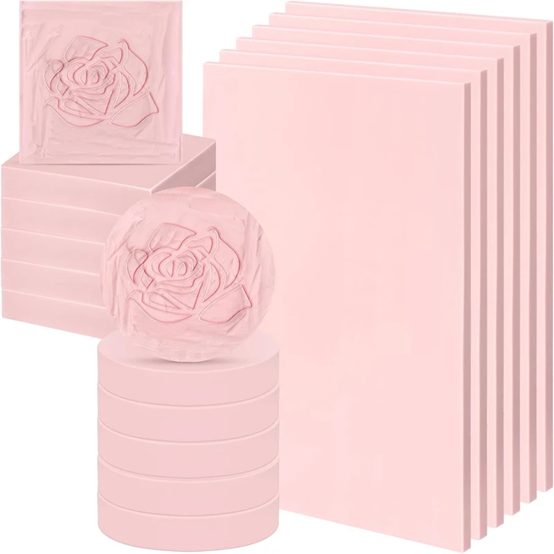 18 Pieces Rubber Stamp Carving Blocks Pink Soft Linoleum Blocks Carving Blocks Kit For Stamp Soft Rubber Crafts