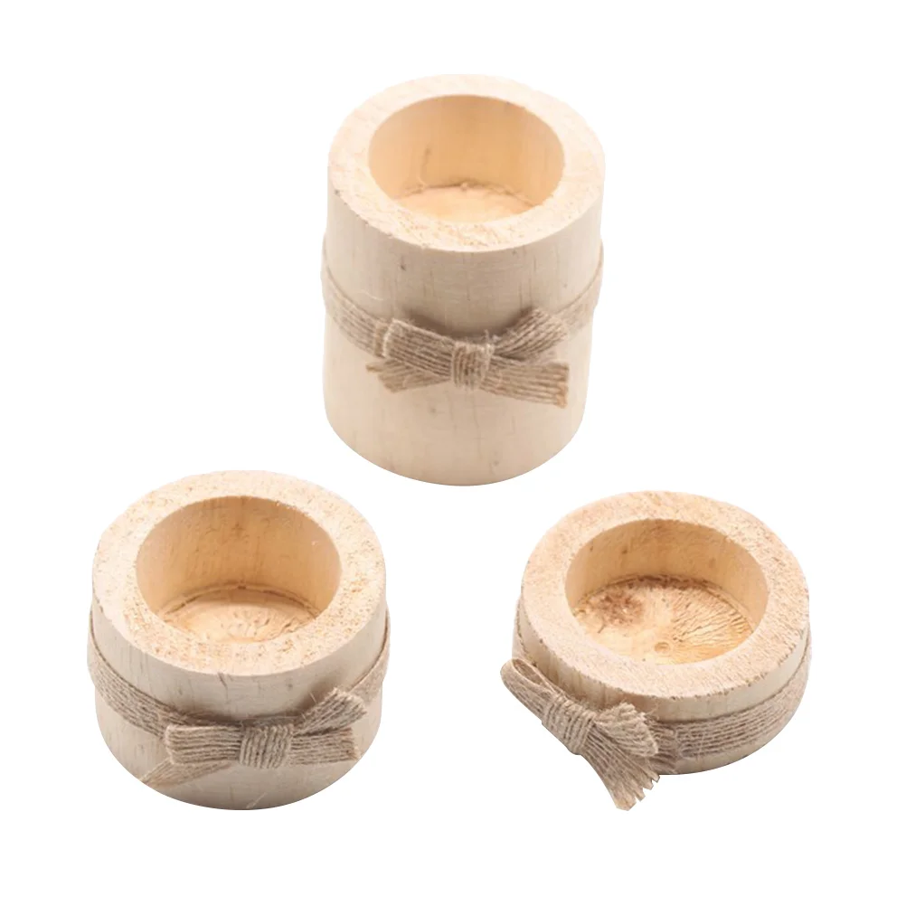 

3 Pcs Wooden Holders Tealight Candlesticks Rope Table Decorations Warm Accessories