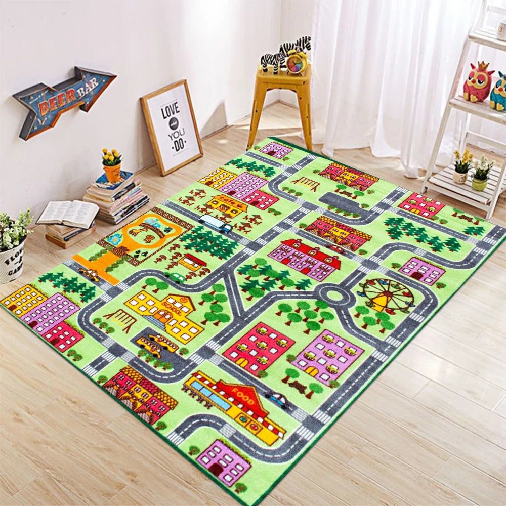 

Child Playroom Floor Mat Highway City Traffic-Themed Carpet Rug for Kids Large Non-Slip Area Rug Ideal for Bedroom Home Decor