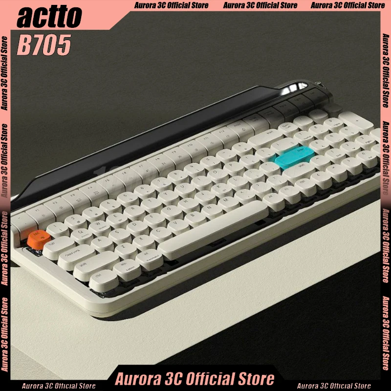 

Actto B705 Typewriter Mechanical Keyboard Wireless Bluetooth RGB Retro GateronKeyboard With Holder Hot-Swap Laotop For Win Mac