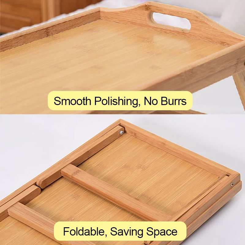 الخيزران السرير صينية الجدول مع أرجل قابلة للطي مقبض طوي تخدم صينية الكمبيوتر المحمول صينية الوجبات الخفيفة صينية الإفطار طاولة السرير طاولة الرسم