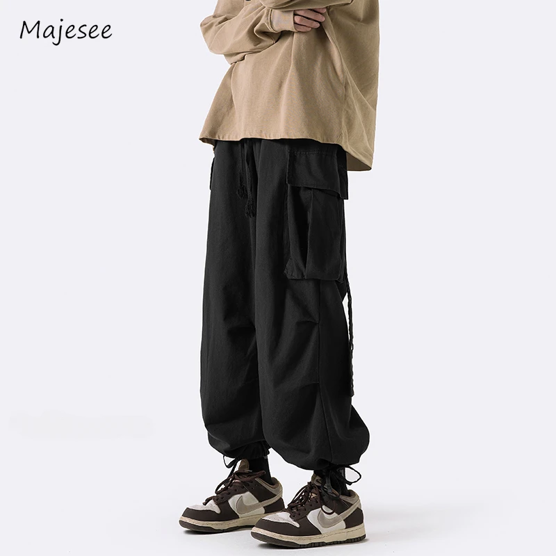 Cargo Pants Men Leisure Handsome Trendy Loose Spring Autumn Ankle Banded Ribbons American Style Male High Street Daily Oversize