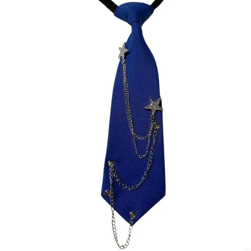 Punk Star Chain Necktie for Women Student Japanese Pre Tied Adjustable Ties for Uniform School Shirt Party Graduation