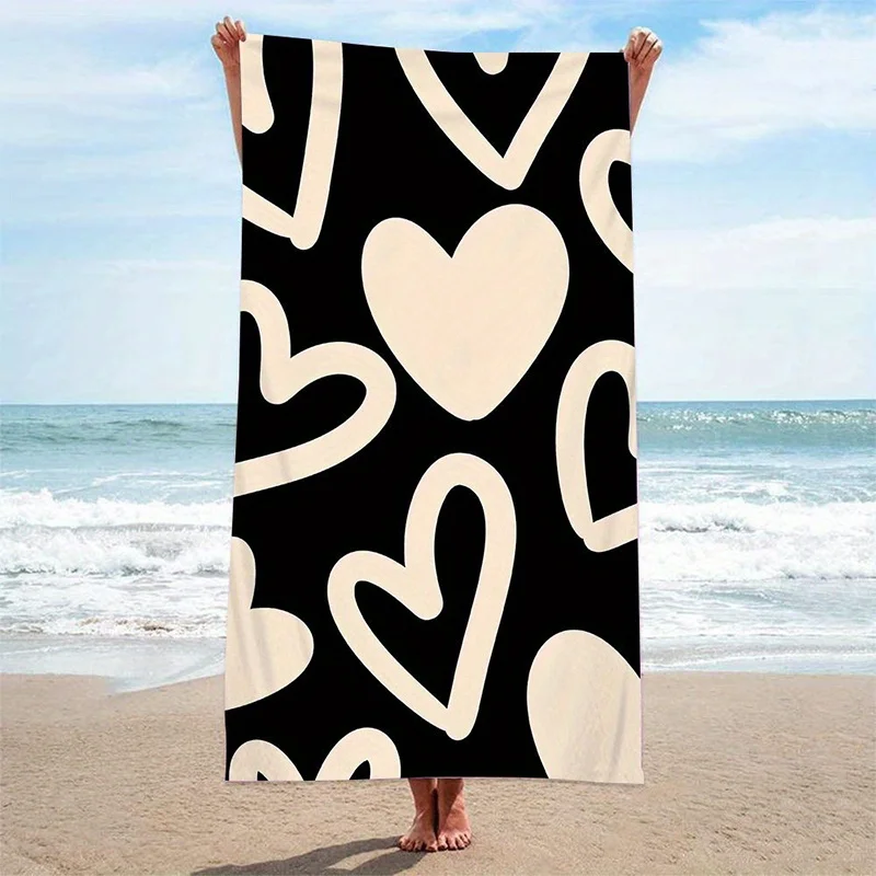 

Beach Towel Heart Shape Printed Pattern Sun Protection Windproof Suitable For Swimming Pool Camping Travel Blanket