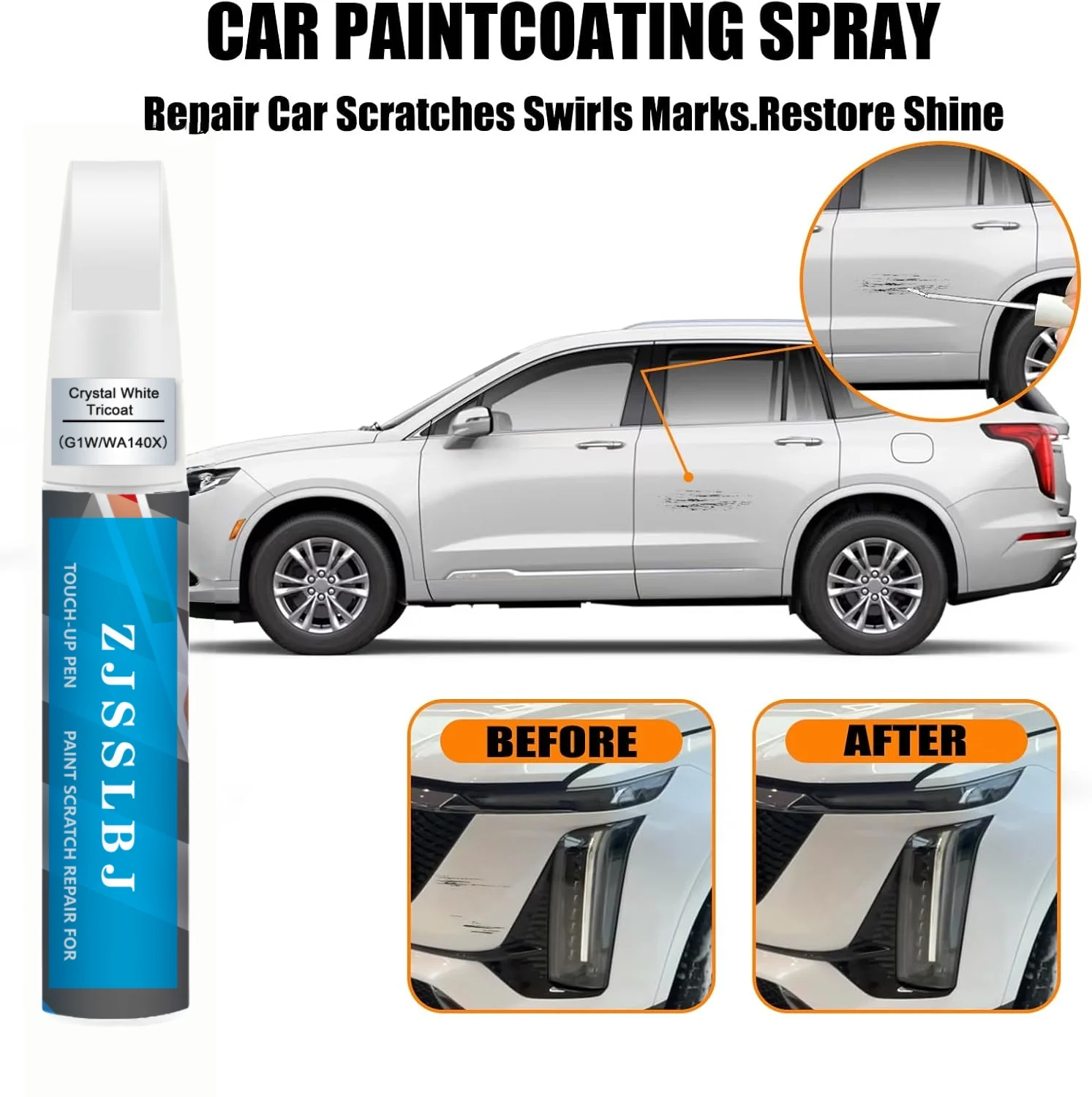 Car Touch Up Paint(Crystal White Tricoat(G1W/WA140X)) for Cadillac, Car Paint Scratch Repair Kit, Quick & Easy Solution to Repai