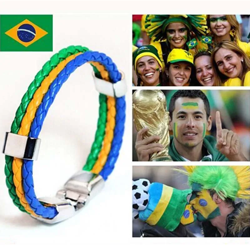 Simple National Flag Weave Leather Bracelets Brazil Germany Spain France Italy Argentina Bracelet & Bangle Handmade DIY Jewelry