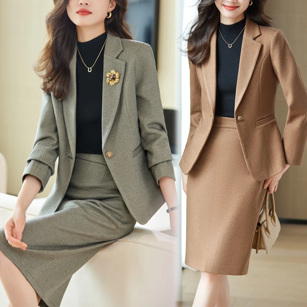 High Quality Autumn Formal Blazer Skirt  Sets Outfits Korean Female Business Womens Office Ladies Work Jacket Suit 2023 Winter