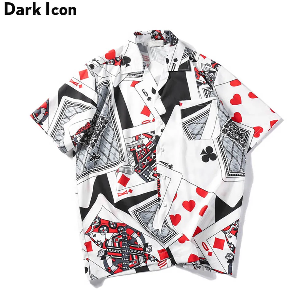 Dark Icon Poker Full Printed Shirts for Men Summer Street Men\'s Shirt Thin Material Hawaiian Shirts Male Top