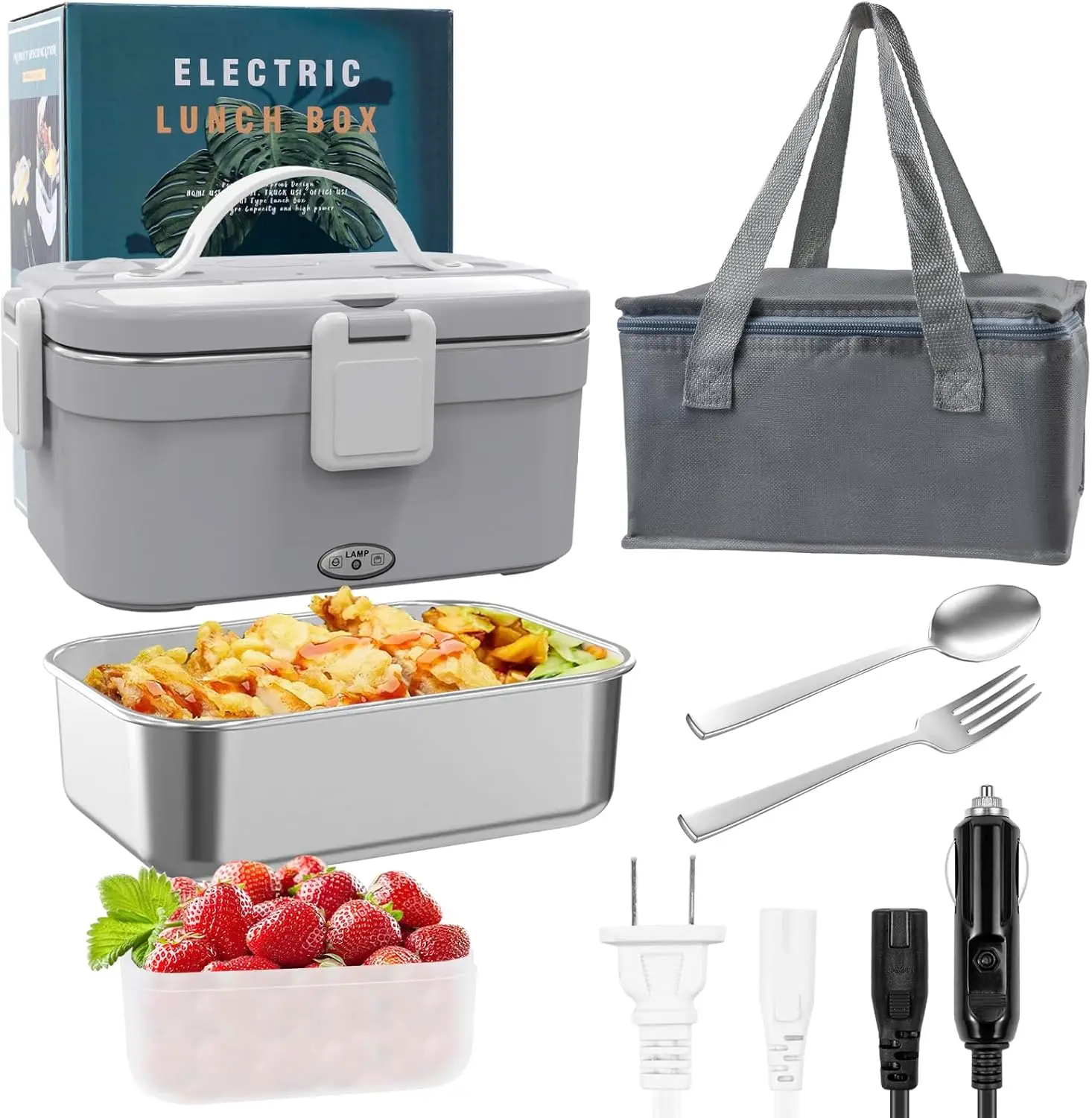 

Электрический ланч-бокс 80 Вт, портативный обогреватель 1,8 л, герметичный подогреватель еды для работы в автомобиле, грузовика, 12 В, 24 В, 110 В, серый