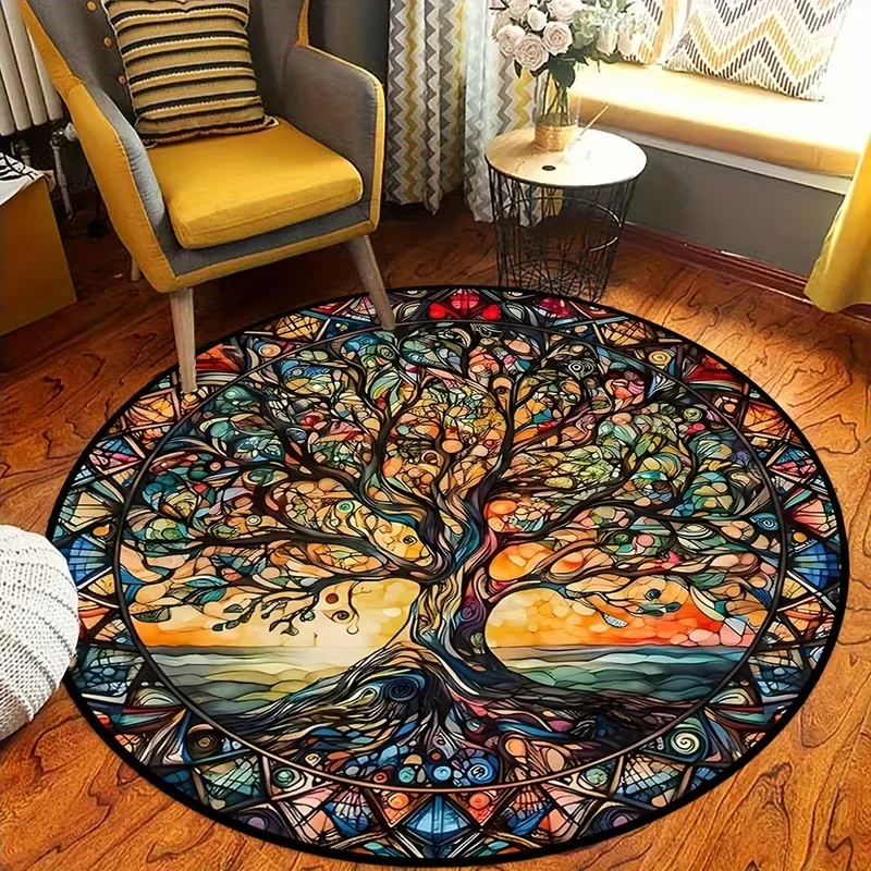 Retro Creative Tree of Life Pattern Round Rugs, Mat for Living Room, Bedroom and Kitchen, Home Decor, Room Decor, Area Rugs,