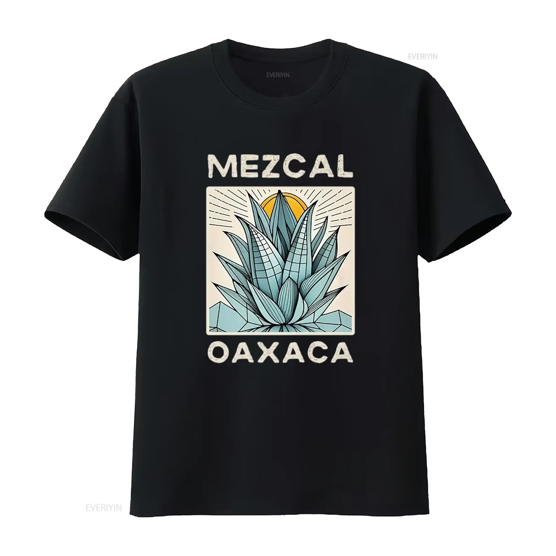 Camiseta de diseño artístico Mezcal Oaxaca México para hombre, ropa de calle Unisex estirada lavada vintage mediana negra para hombre