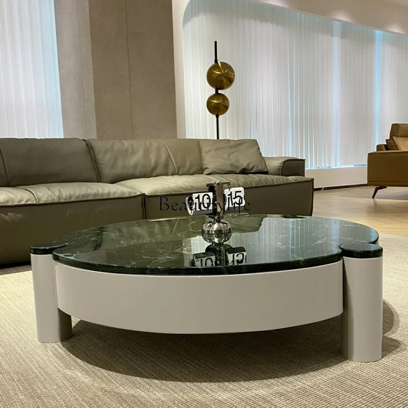 LS 04 طاولة قهوة حديثة فاخرة من الرخام الطبيعي مستوردة كبيرة على شكل زهرة خضراء طاولة قهوة حديثة للتخزين