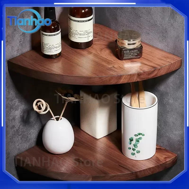 Wall Mounted Walnut Wood Storage Rack for Bathroom Shelves Shampoo Organizer Home Wall Shelf Bathroom Accessories