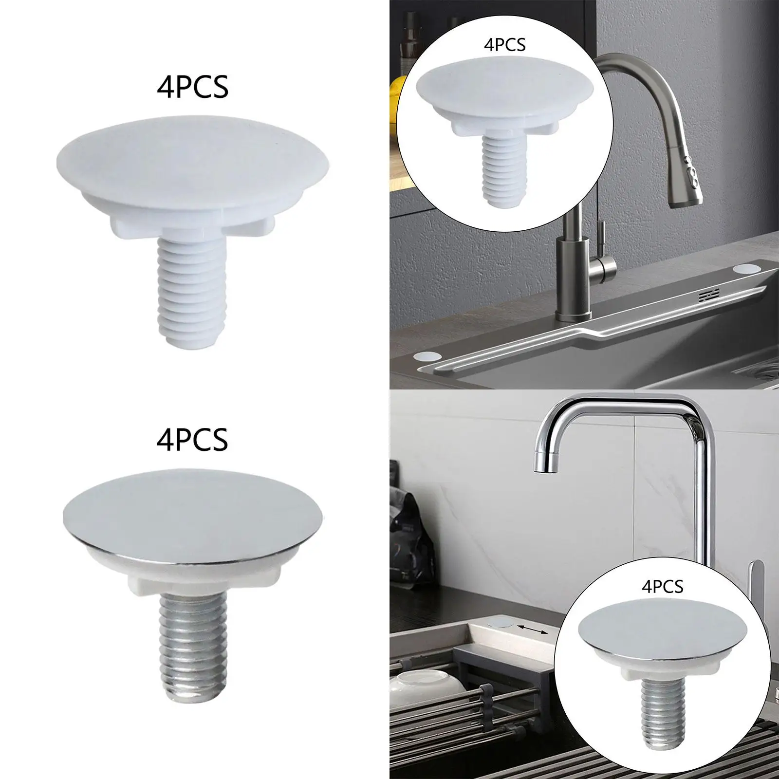 Cozinha Faucet Hole Cover para lavatório, Reutilizável Sink Tap Hole Plate, Rolha de lavatório, Banheiro, Hotel, 4 Pcs