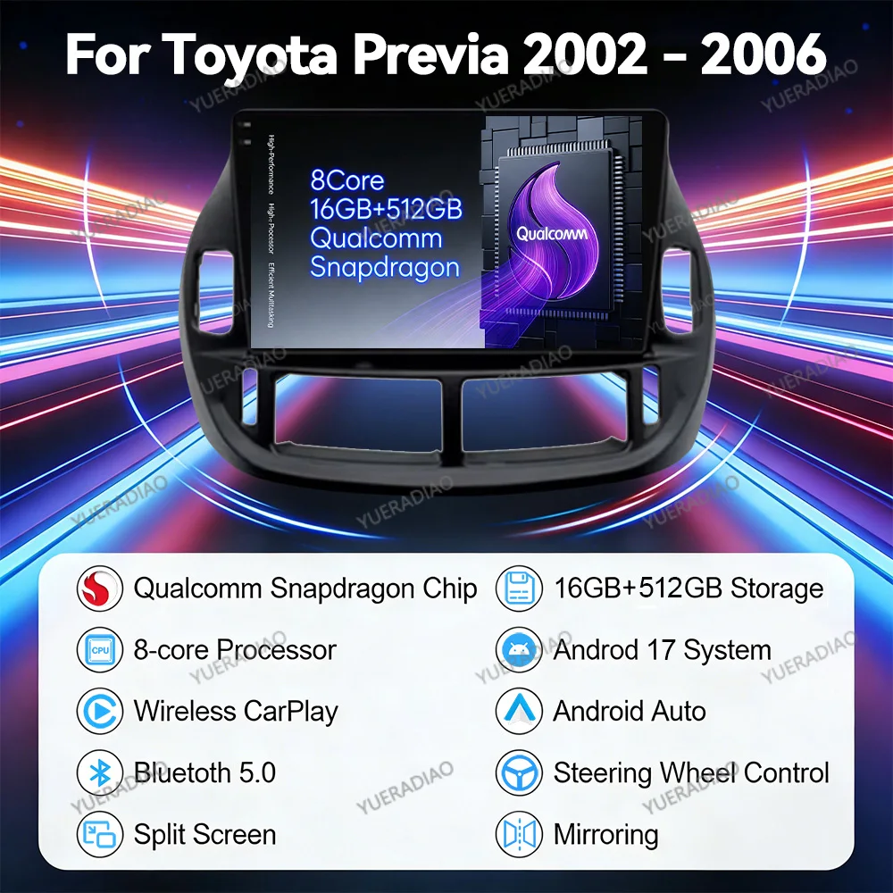Android 17 Car Radio For Toyota Previa ESTIMA ACR30 Tarago 2002 - 2006 QLED GPS NAVI 4G LTE 5G WIFI BT Multimedia Video Player