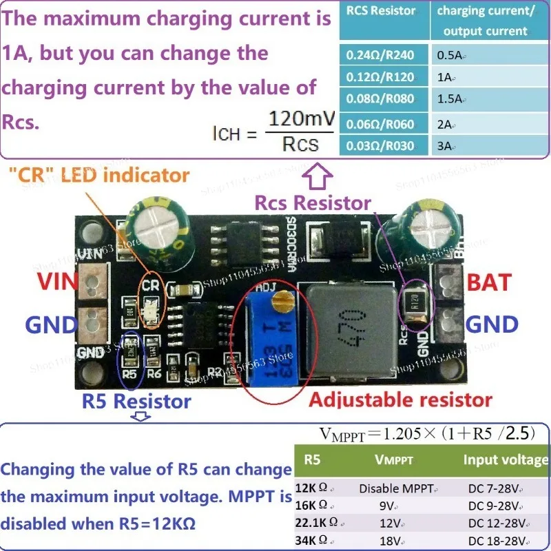 MPPT Solar Controller 1A 3.2V 3.7V 3.8V 7.4V 11.1V 14.8V Lithium Ion LiFePO4 Titanate Battery Charger Module