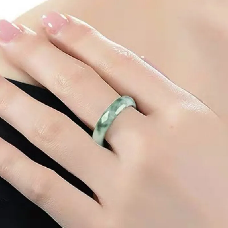 Natural Authentic Light Green Jade Jadeite Floating Flower Couple Finger Ring Jewelry Gift Birthday Party