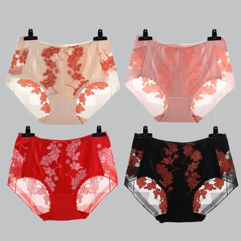 

New Mid-waist Lace Briefs Women Shorts Seamless Sexy Pants Modal Embroider Breathable Panties Hip Lift Large Size Underwear