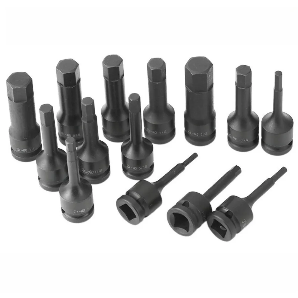 Imperial 1/2 Drive Impact Hex Bit Socket Set Allen Key Metric 5/8 1/2 11/16 3/4 9/16 1/4 3/8 Hexagon Screwdriver Bits Head