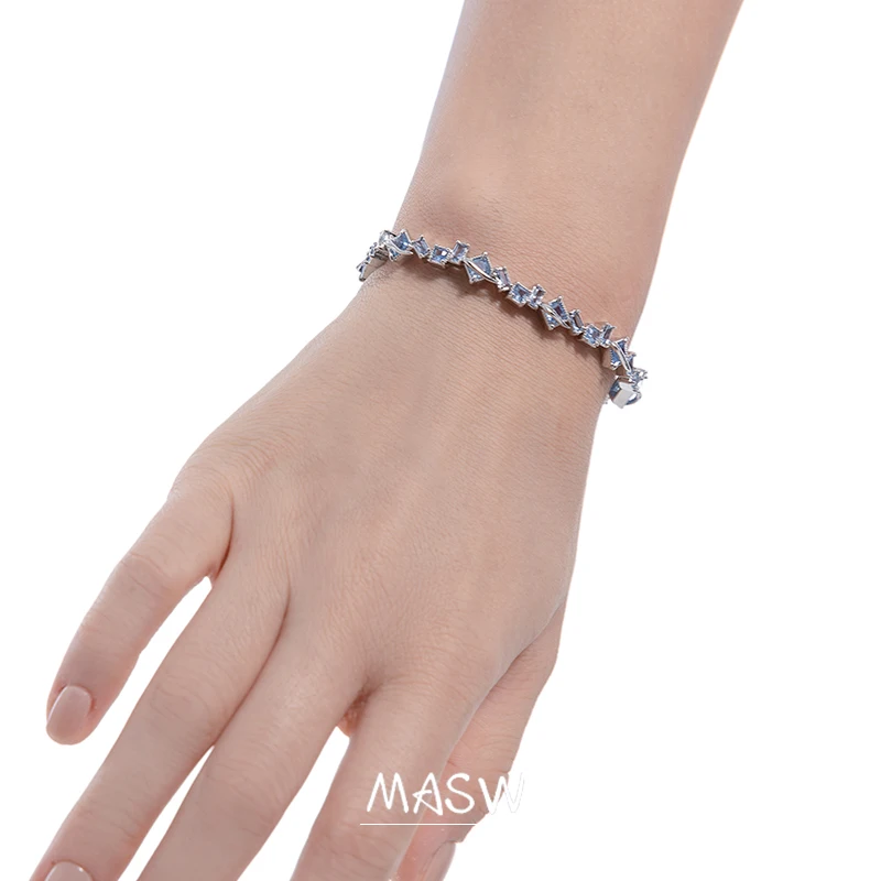 MASW Original Design Cool Style Luxury Jewelry High Quality Brass Geometric Blue Glass Charm Bracelet For Women Girl Gift
