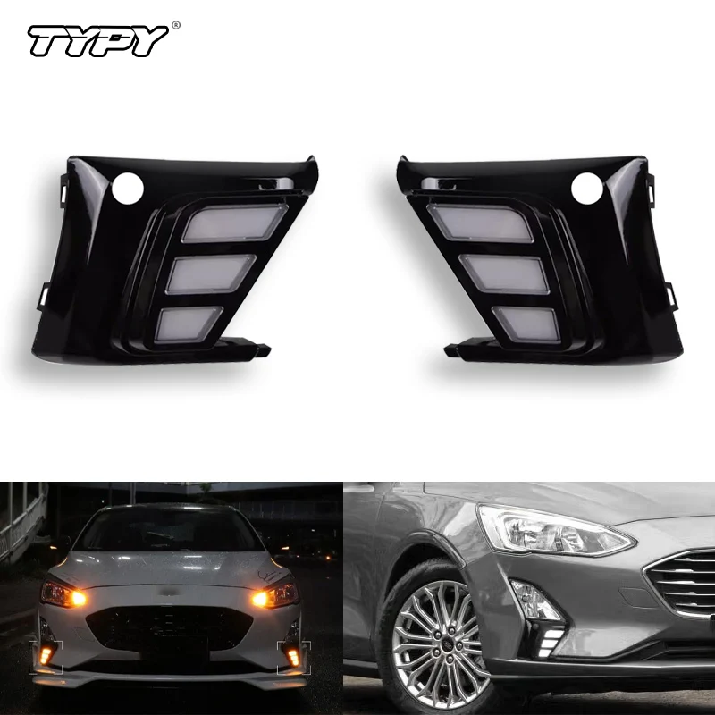 

TYPY LED DRL для Ford Focus 2018 2019, низкая конфигурация дневных ходовых огней, крышка противотуманной фары с желтыми функциями указателей поворота