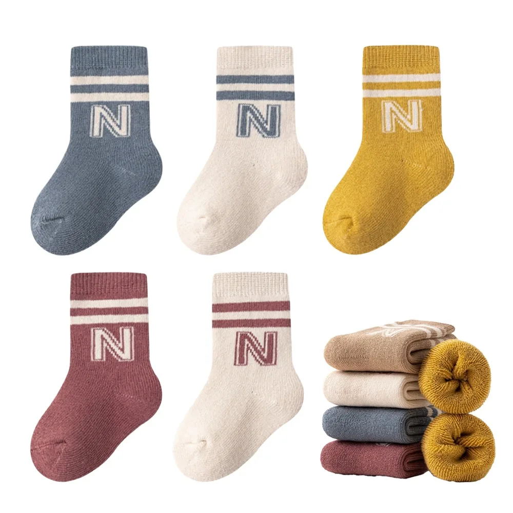 

3 Pairs Baby Toddler Infant Letter Socks Warm Knitted Soft Cotton Sock Cute Stripe Multiple Color Knee High Crew Socks for Kids