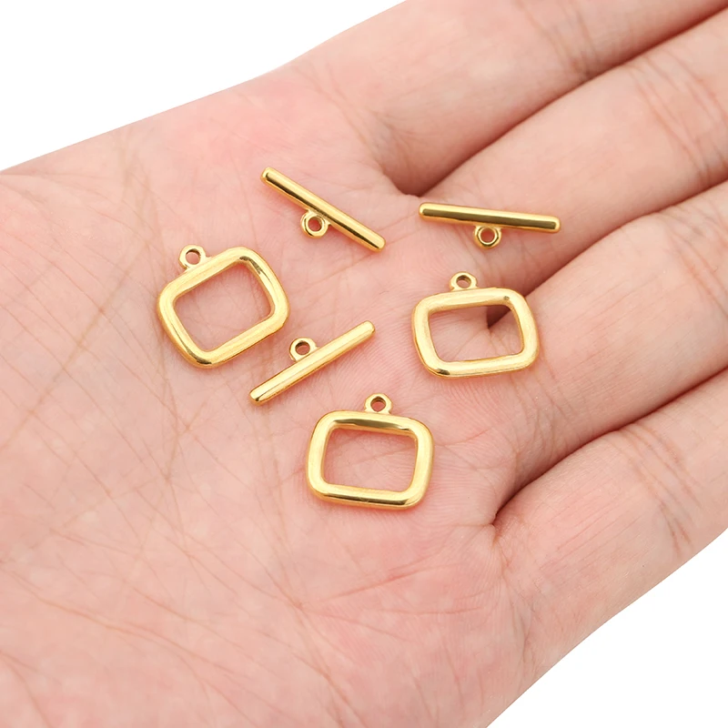 5 Sets Edelstahl Gold Rechteckige OT-Knebelverschlüsse Haken DIY Schmuckherstellung Halsketten-Verbinder Armband-Zubehör – Detail 6