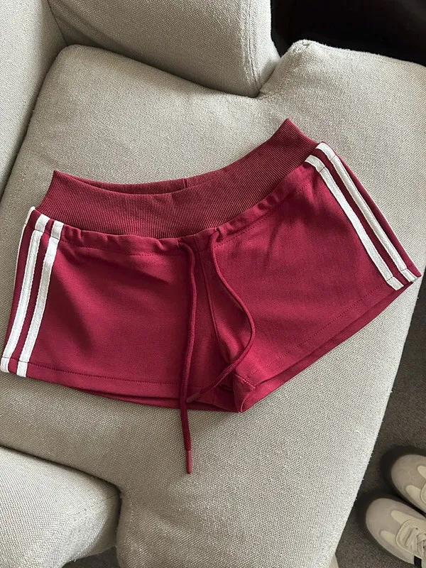 High Waist A-Line Red Hot Girl Sporty Striped Loose Wide Leg Casual Shorts Korean Style Polyester Fiber Straight Leg Pants