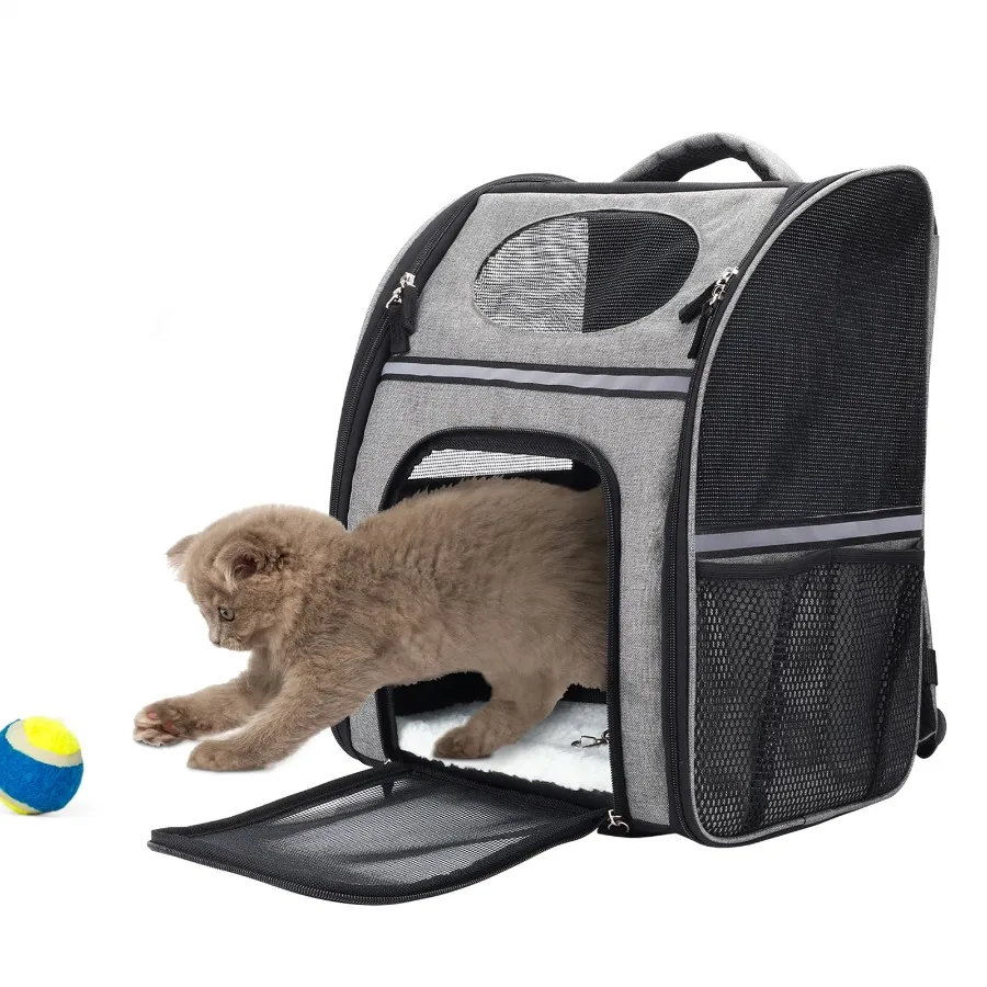 Pet Carrier Backpack for Cats Dogs Small Large Pets Puppies Safety Cushion Back Support Travel Hiking Outdoor Use Black