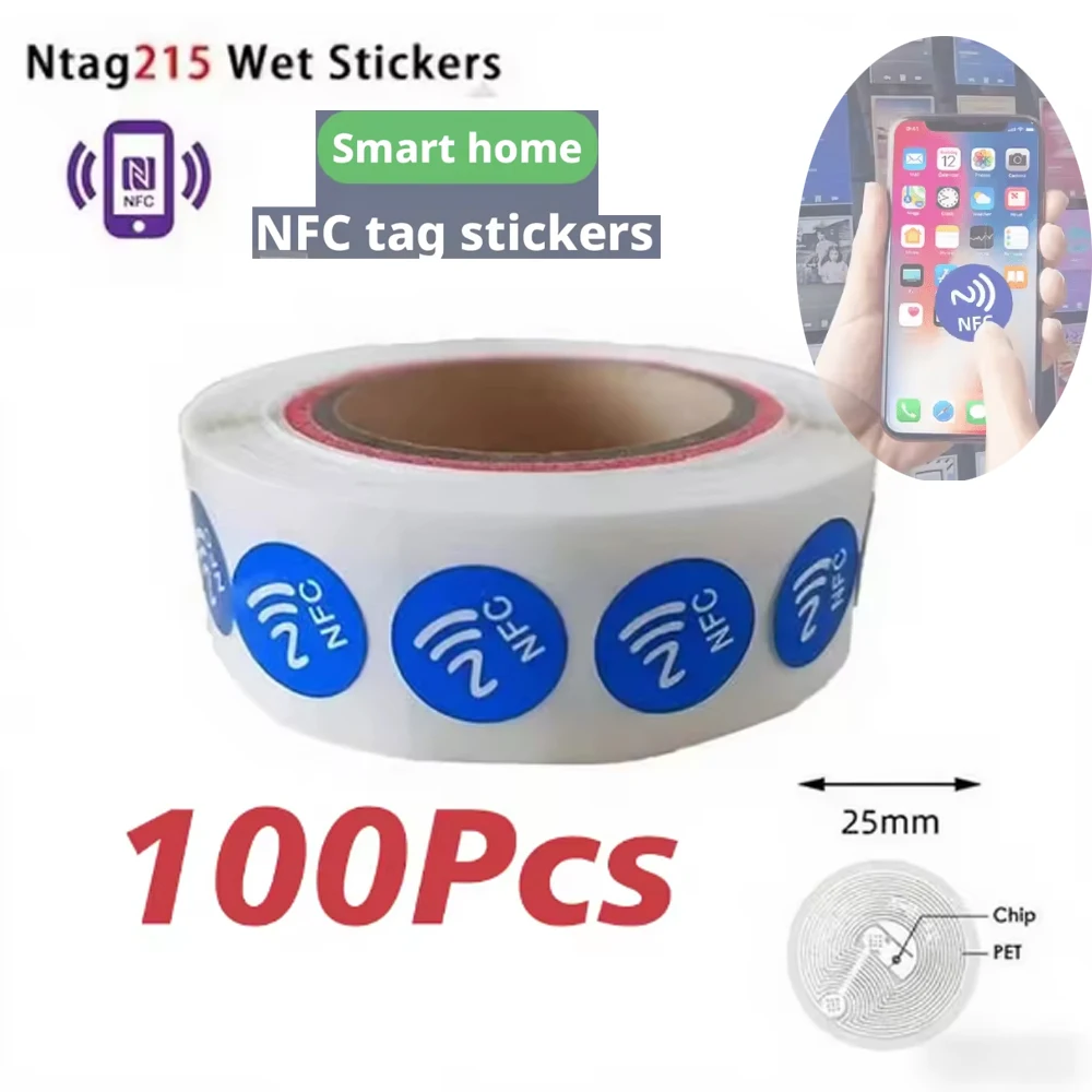 100Pcs Blue Adhesive NFC Programmable NFC Tags504 Bytes Memory 13.56 Mhz Sticker Compatible With Android & IPhone