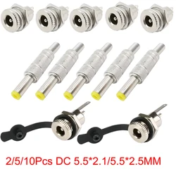 2/5/10 adet gümüş Metal 5.5x2.1mm/5.5mm x 2.5mm DC güç erkek tak Jack konnektörü bahar sarı kafa ile 5.5*2.1/5.5*2.5mm DC099