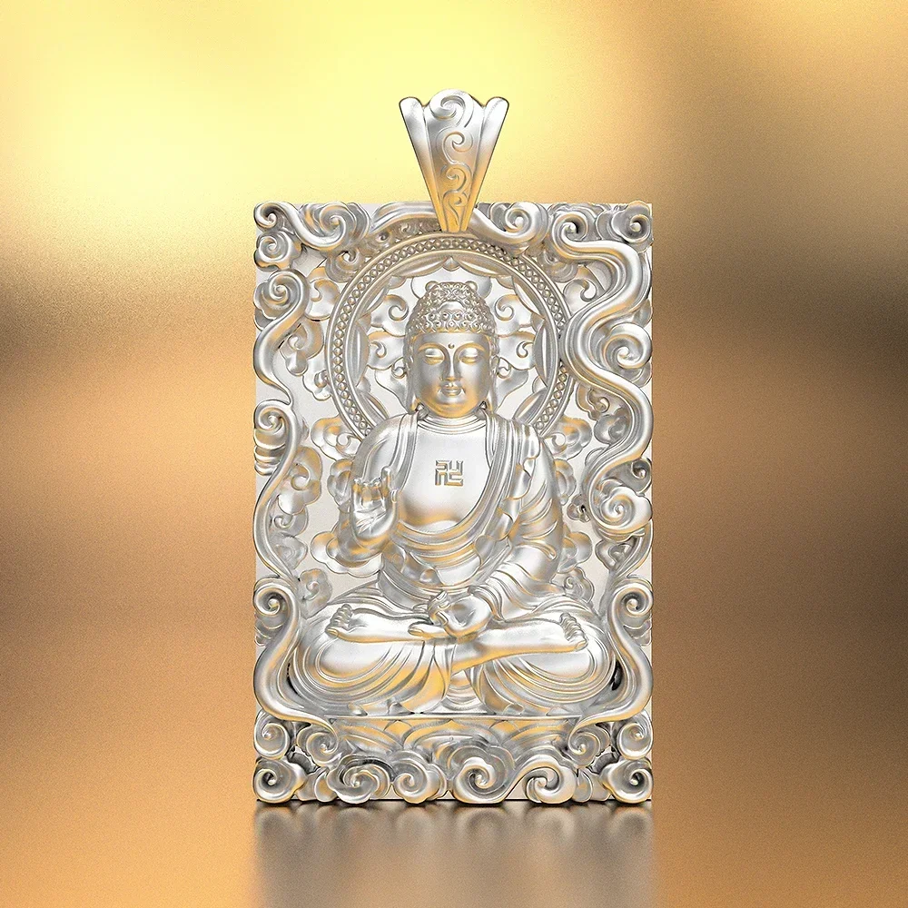 New Silver Color Big Sun Tathagata Natal Buddha Pendant Male and Female Zodiac Jewelry Amitabha Buddha Necklace Men's Jewelry