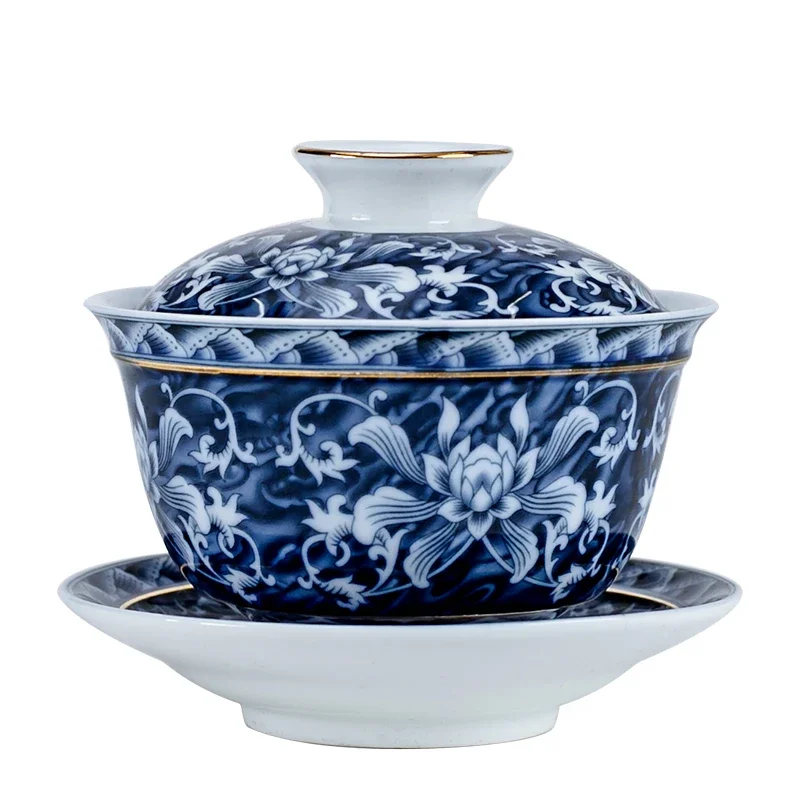 Jingdezhen azul e branco porcelana chá tureen tigela cerâmica artesanal viagem portátil gaiwan casa conjunto de chá drinkware 160ml