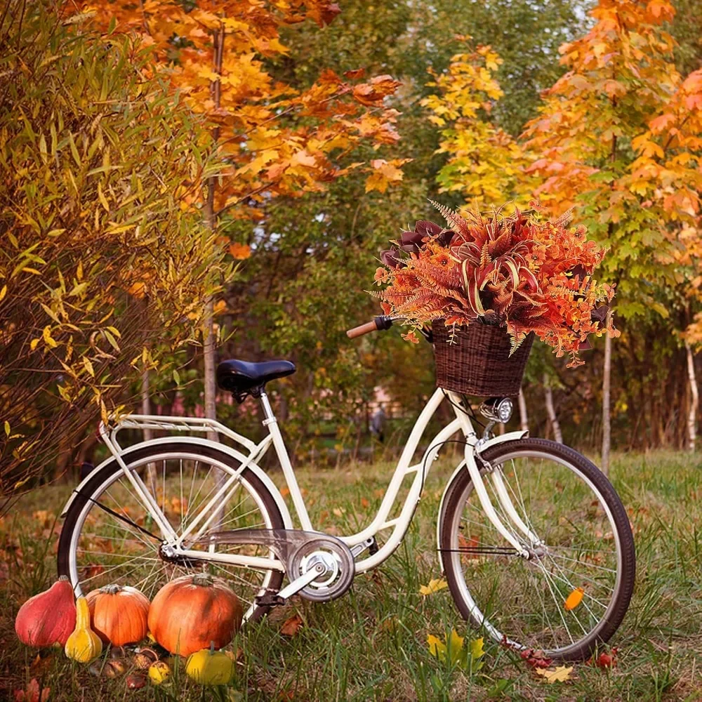 16 عناقيد من نباتات الزهور المزيفة للخارجية ديكور الخريف زهور اصطناعية مقاومة للأشعة فوق البنفسجية خشب البقس فو الخريف البرتقالي البخاخ القيقب #6