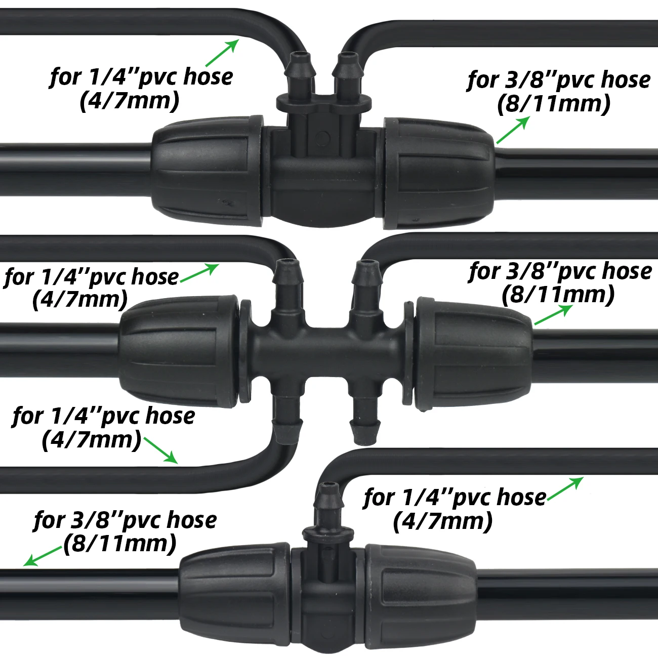 3/8' Garden Hose Connector W/ Lock Cap 8/11 To 4/7mm Barbed Joint Tee Straight Elbow End Plug Valve Irrigator Tubing Fitting