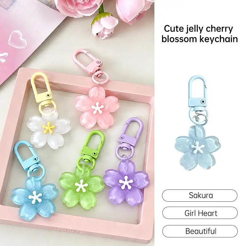 Jelly Flower Keychain Cute Korean Style Aesthetic Decor Pendant for Backpack Purse Car Key Women Fashion Accessory Gift