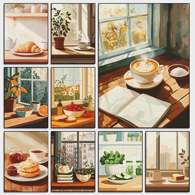 Cuadro sobre lienzo de croissant burro, arte de pared minimalista, decoración de cocina, póster de cafetería, panadería francesa