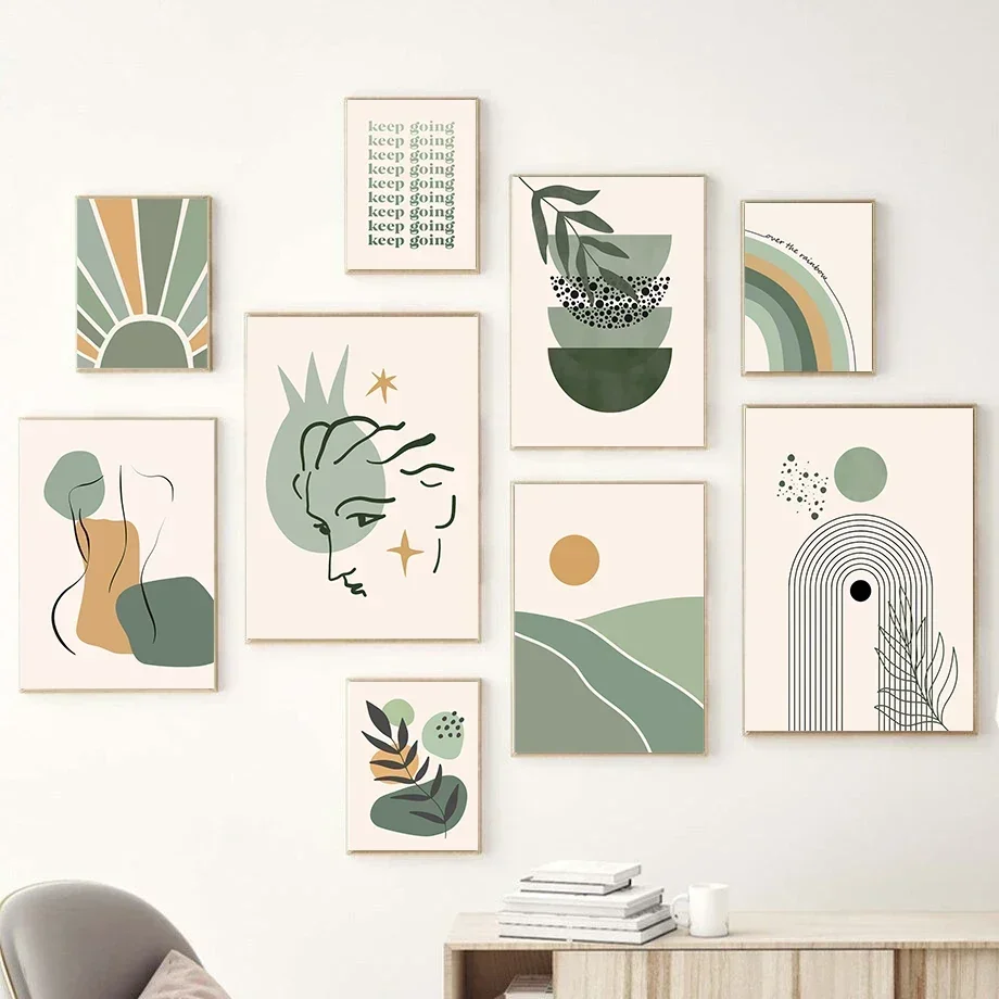 Wall Art Canvas Painting Green Switch Geometric Line Face Minimalist Living Room Decoration Posters And Prints Wall Pictures