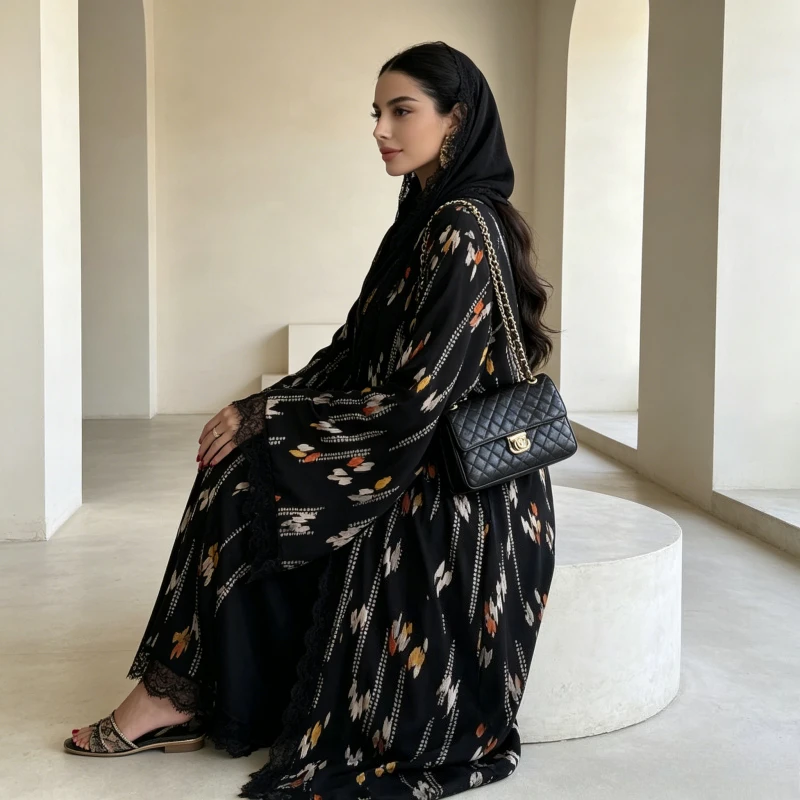Eid Women Dress Hijab 2 Piece Set Open Abaya Muslim Khimar Lace Dresses Cardigan Robe Kaftan Jalabiya Ramadan Vestidos Dubai