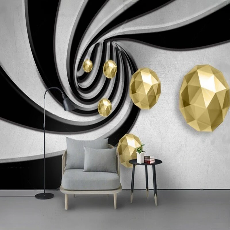 MU9135 Custom Wallpaper Photo Three-dimensional space golden ball TV home decoration sofa background wall