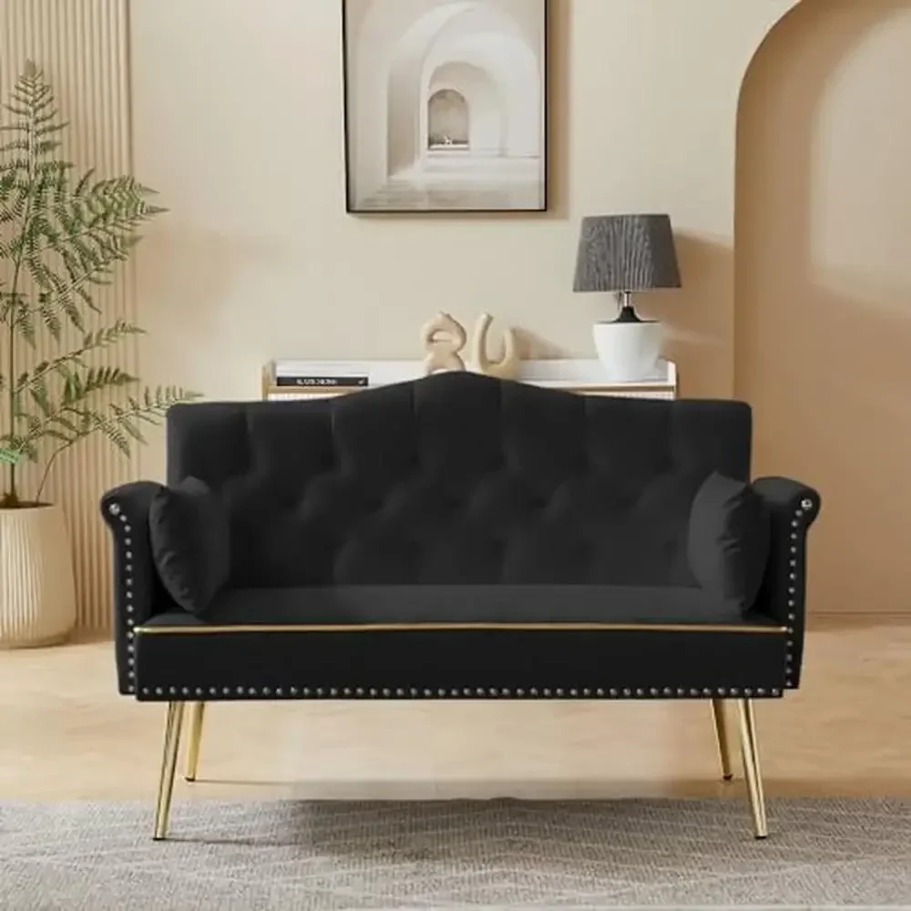 

Modern 55" Velvet Loveseat Sofa with Gold Metal Legs & Side Pockets Luxurious Design Comfortable High-Density Foam Compact