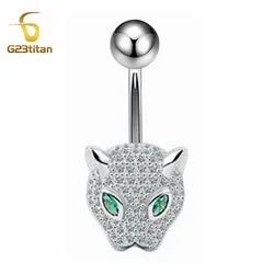 G23titan Zircon Leopard Head Belly Button Ring for Men Women 6-16mm Surgical Titanium Navel Piercing Hypoallergenic Body Jewelry