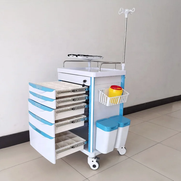 Popular Model Double Sides Metal Medicine Cart Emergency Medical Trolley