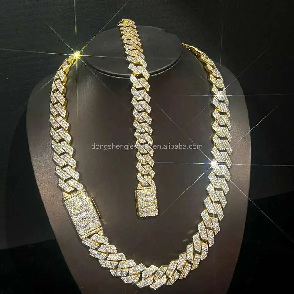 

Ожерелье-цепочка с кубинскими звеньями Майами 18 мм, посеребренное 925 пробы, 18-каратное золото, мужская цепочка в стиле хип-хоп, рок, кубинская цепочка, модные украшения